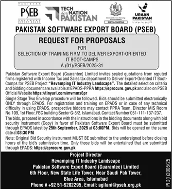 Pakistan Software Export Board Islamabad Tender Notice